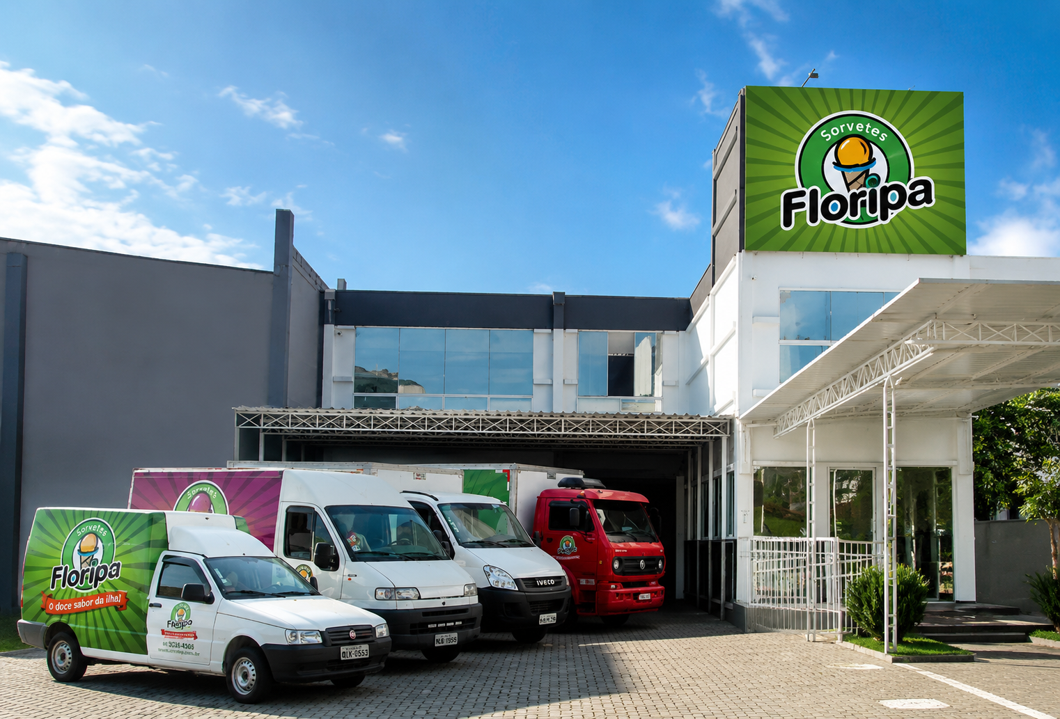 Fábrica da Sorvetes Floripa com frota de veículos de distribuição